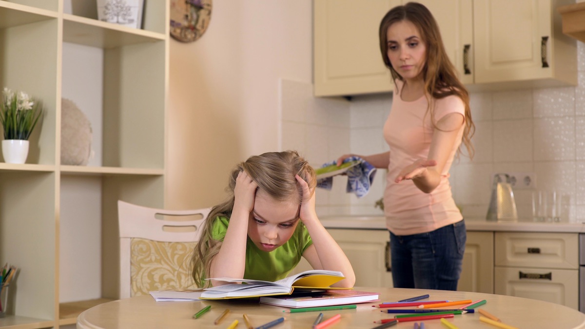 Mother and daughter frustrated with homework